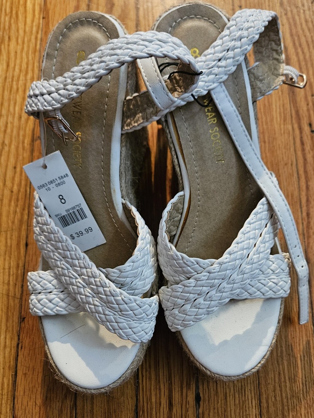 White Braided Strappy Women’s Wedge Sandals
